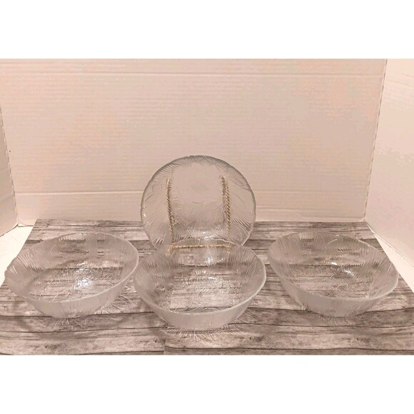 Set Of 4 Canterbury Crocus Clear Glass  Salad Bowls 6.25" Arcoroc - Picture 5 of 10